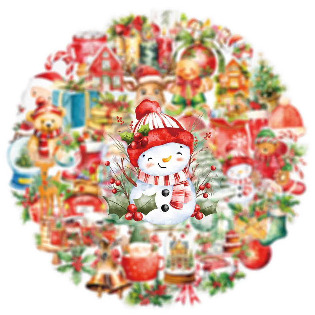 50PCS Transparent PET Christmas Graffiti Stickers Window Children Party Gift Box Creative Decoration Waterproof Stickers