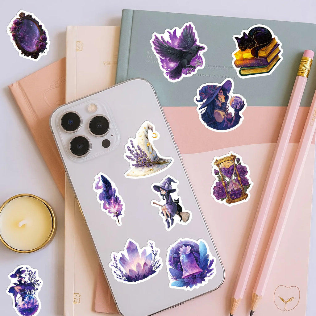 56/112 Pcs New Purple Mystic Witch Doodle Stickers No Repeat for Trendy Decor Helmet Stationery Box Notebook Suitcase Phone