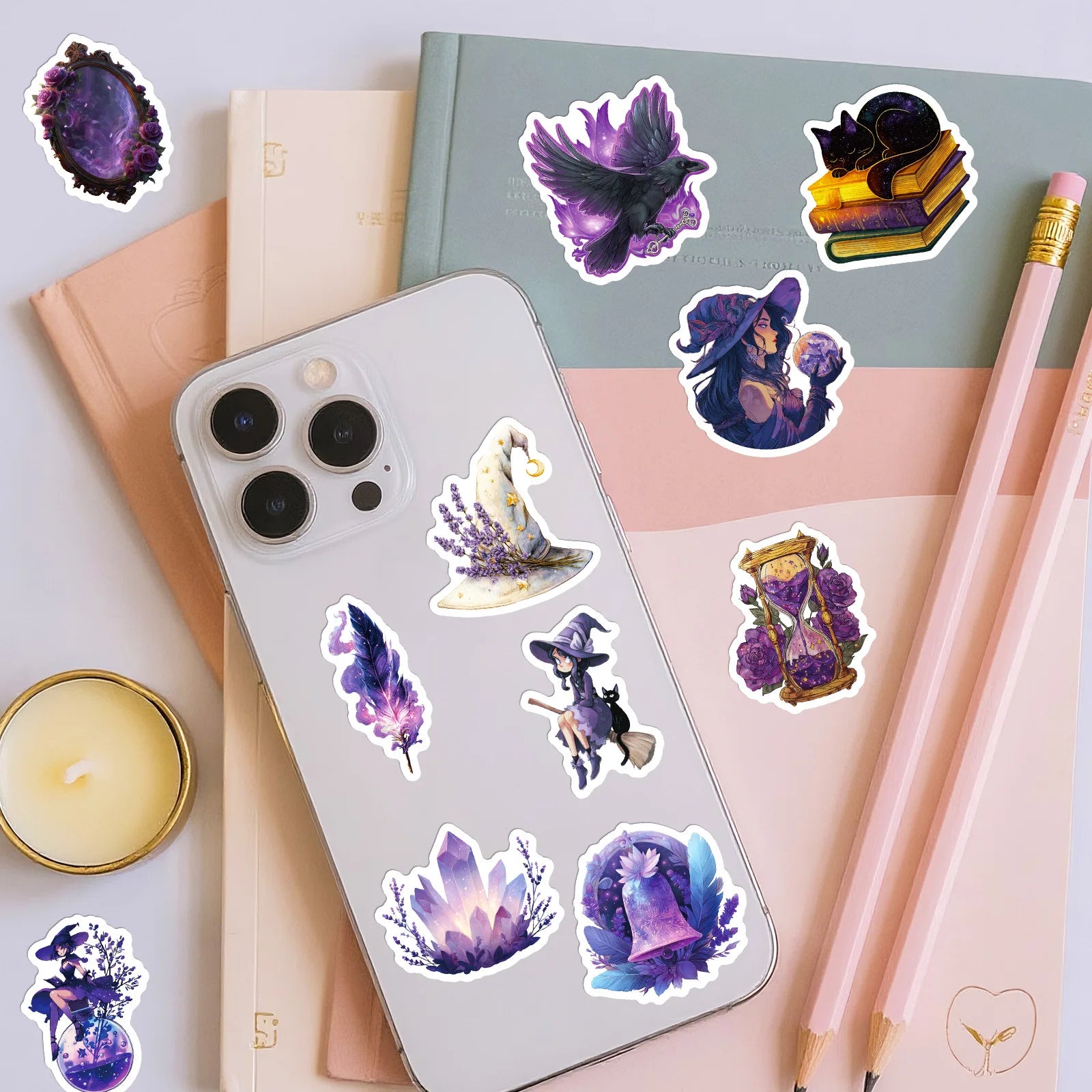 56/112 Pcs New Purple Mystic Witch Doodle Stickers No Repeat for Trendy Decor Helmet Stationery Box Notebook Suitcase Phone