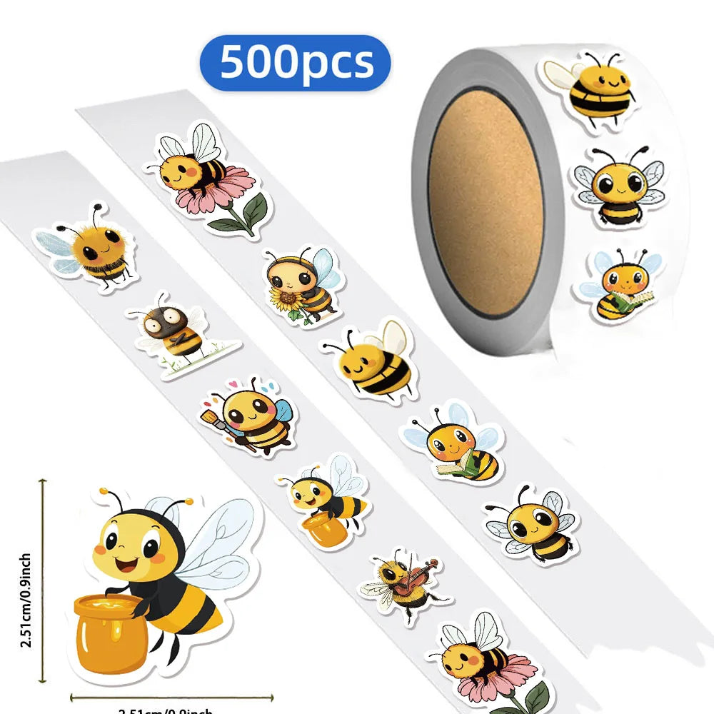 500PCS Cute Bee Reward Stickers 10 pieces 2.5cm/1.0-inch Bee Learning Reward Set Party Gift Stamps