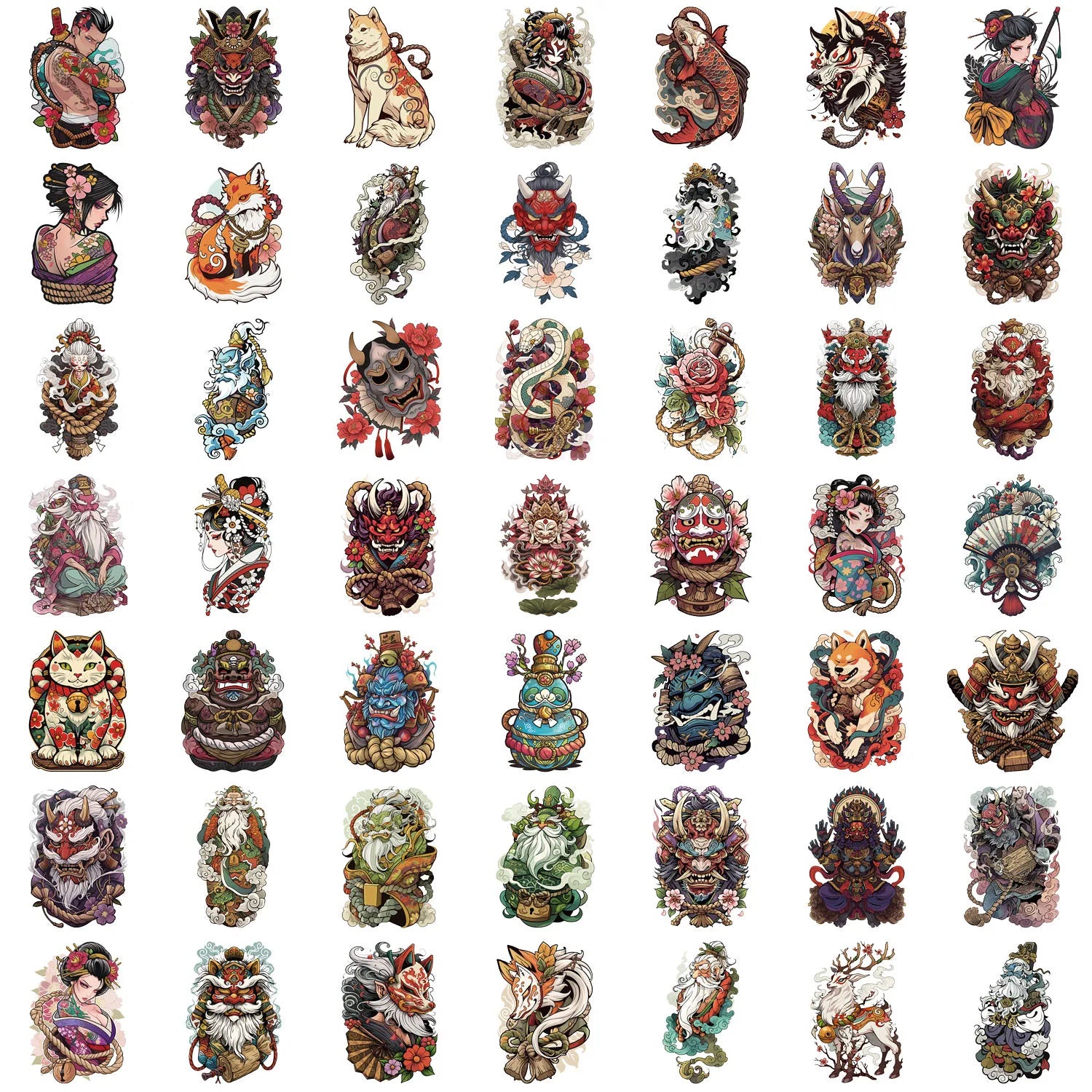 50/100pcs Transparent Japanese Tattoo Art Stickers - Waterproof PET Decals for Scrapbooking, Guitar & Laptop Decoration