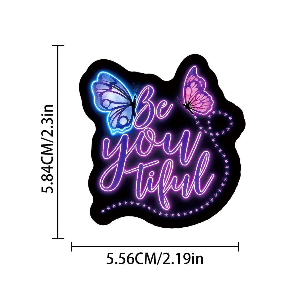 50-Pack Waterproof Neon Motivational Text Stickers for Refrigerator Helmet Skateboard Laptop Water Bottle Stationery Notebook