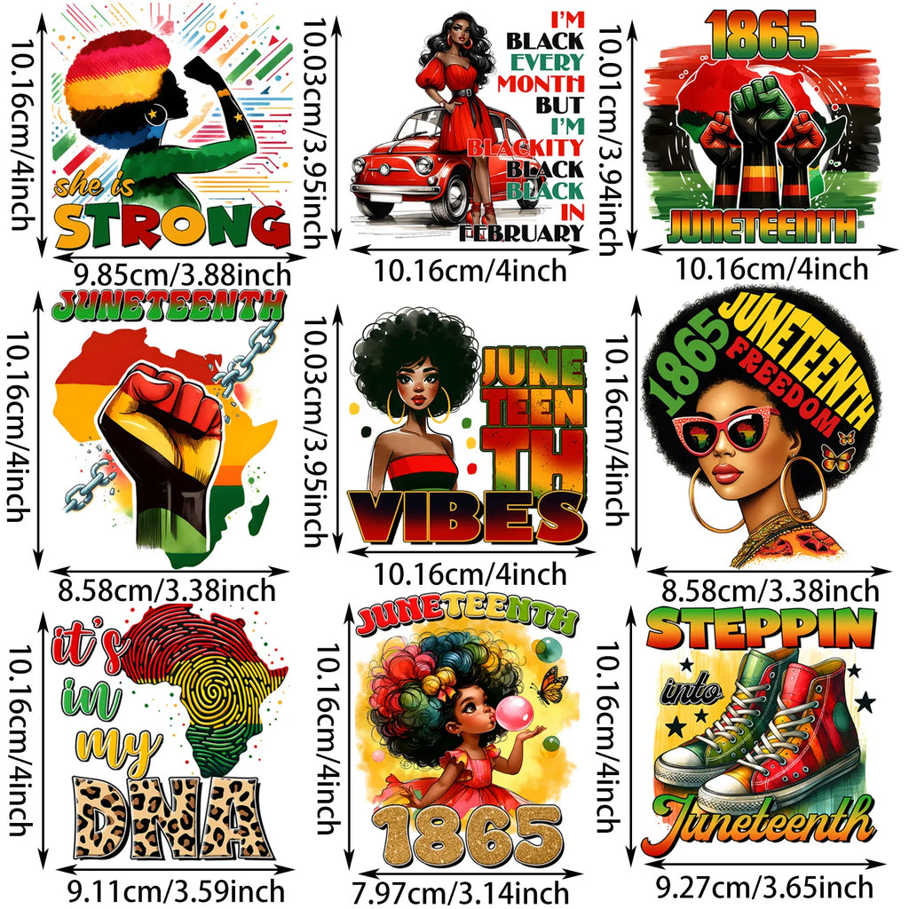 9 Sheets Black Queen Themed Iron-On Decals T-Shirt Heat Transfers for DIY, Juneteenth, Apparel, T-shirts, Masks, Jeans, Backpack