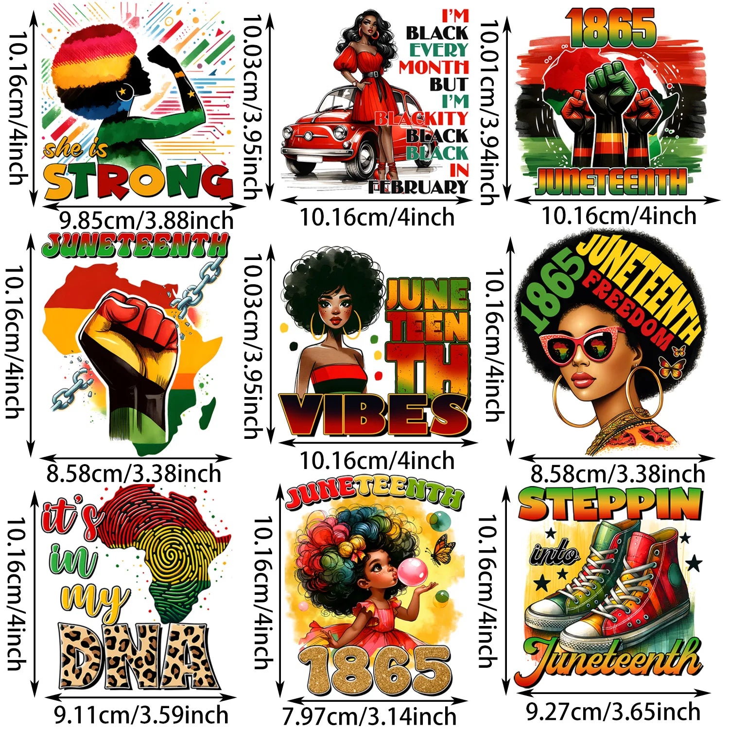 9 Sheets Black Queen Themed Iron-On Decals T-Shirt Heat Transfers for DIY, Juneteenth, Apparel, T-shirts, Masks, Jeans, Backpack