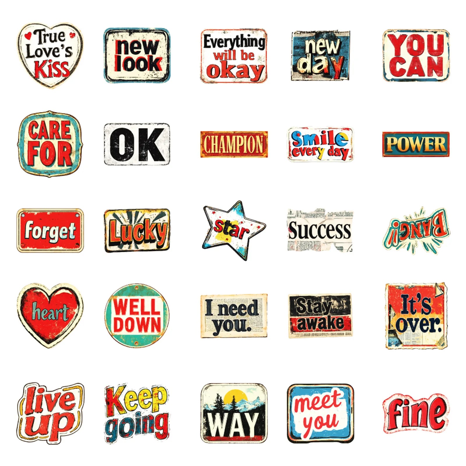 50/100 Pcs Cool Vintage Text Doodle Mix Stickers No Repeat DIY Enthusiast for Helmet Skateboard Car Phone Fade Resistant Decals