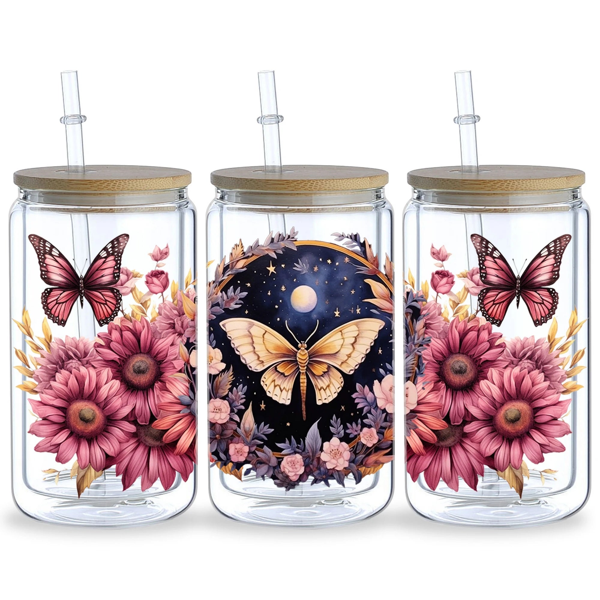 5 sheets Butterfly UV DTF Cup Stickers, DTF Transfer Stickers, Waterproof Wipe-Off Transfer Paper for 16oz Glass, Mug, Crafts