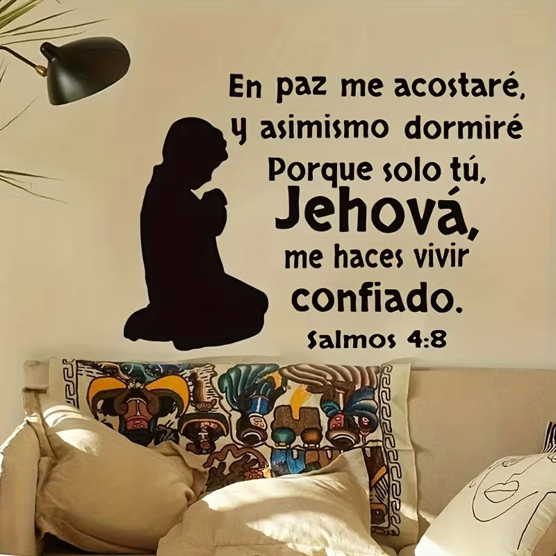 Black Boy Side Shadow Prayer English Wall Sticker, Decorate Hotel, Homestay, Office, Bedroom, Living Room, Kitchen, Dining Room,