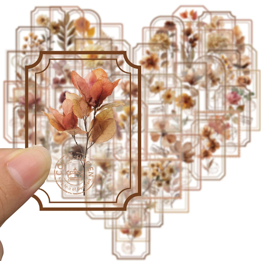 50/100PCS Picking Up Flowers On Old Pages Stickers Classical Style Aesthetic Phone Motorcycle Laptop Bicycle Graffiti Sticker ﻿