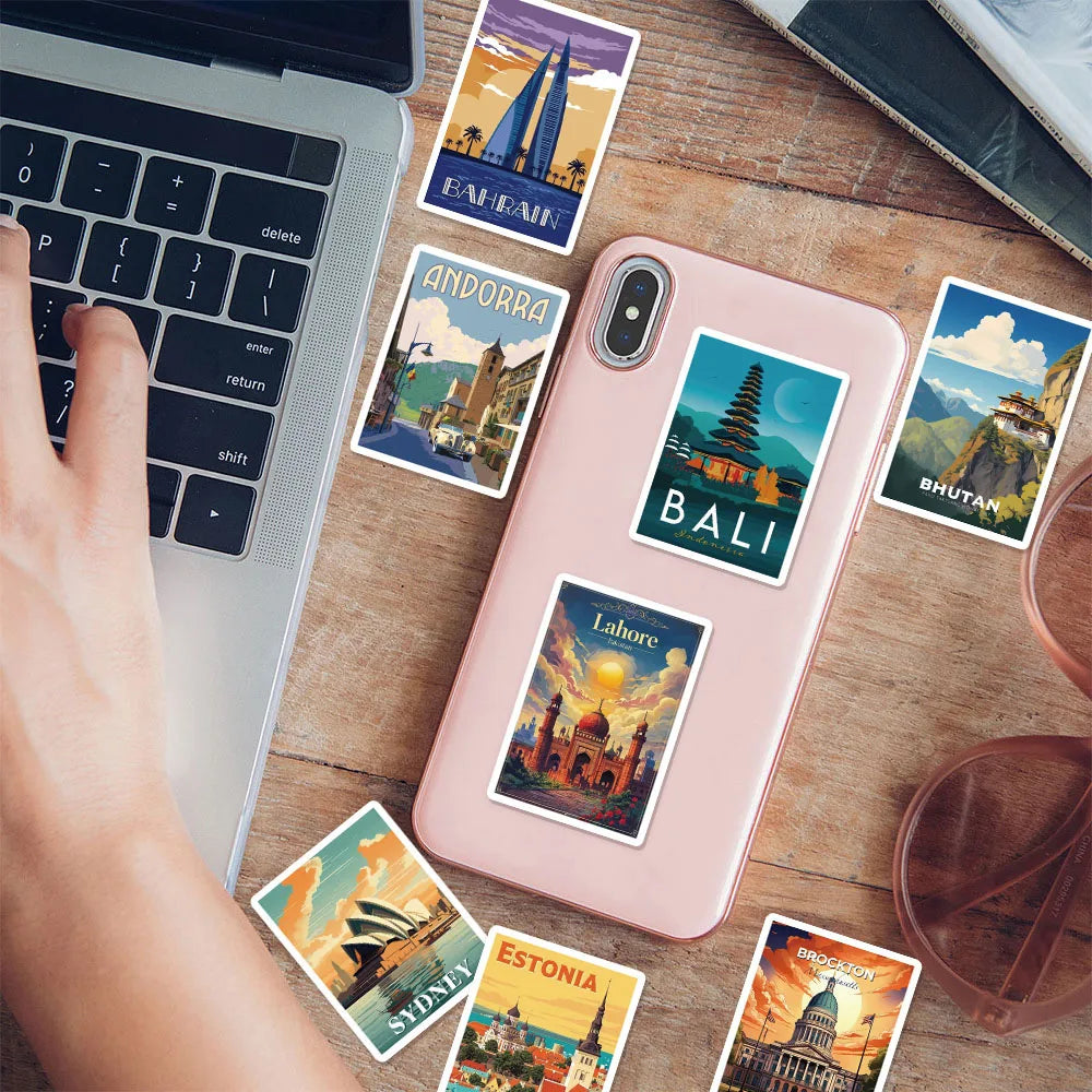 50/100PCS National Landmark Fun Stickers Manual Tags Luggage Guitar Laptop Decoration Waterproof Stickers