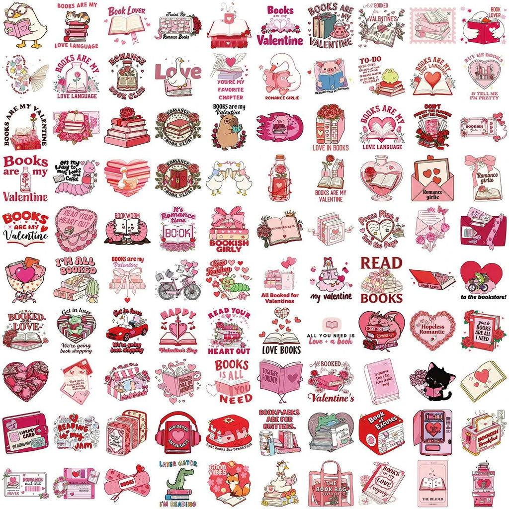 50/100PCS Cartoon Valentine's Day Bookish Graffiti Stickers Decorative Guitar Notebook Luggage DIY Waterproof