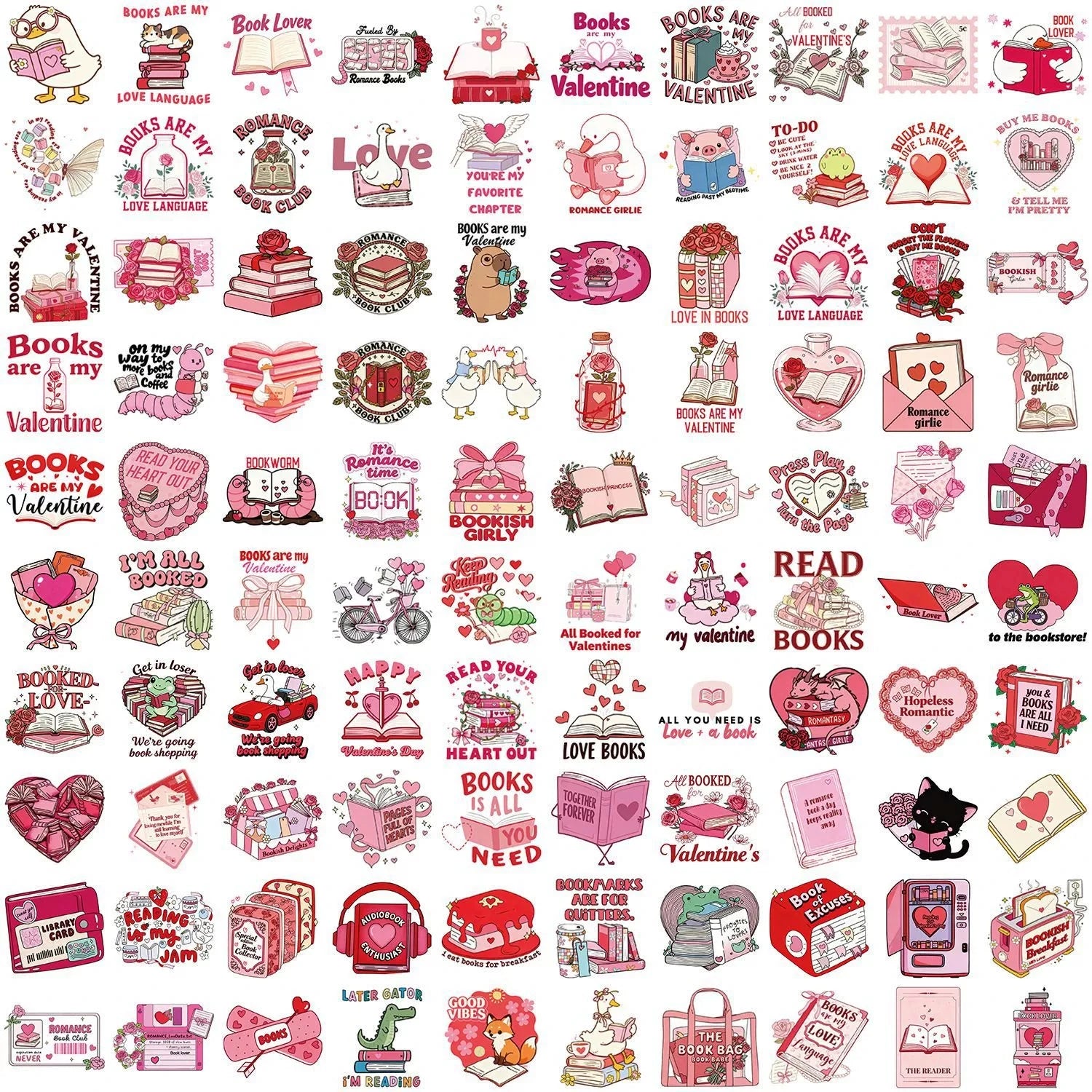 50/100PCS Cartoon Valentine's Day Bookish Graffiti Stickers Decorative Guitar Notebook Luggage DIY Waterproof
