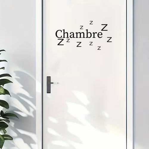 1pc French Country Style "Chambre" & Zzz Sleep Design Self-Adhesive Door Sticker - Black Lettering on White Background, Durable