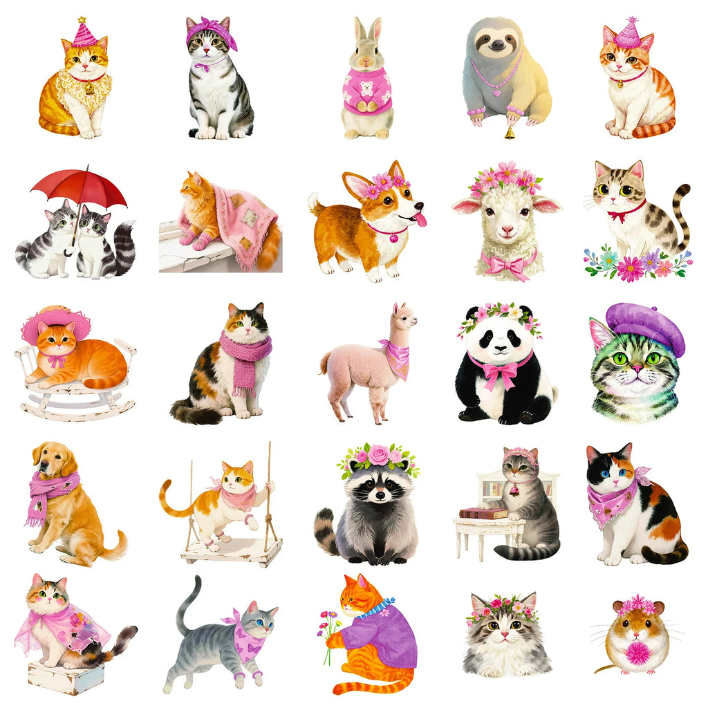 56PCS Cute Cat Graffiti Children Reward Stickers Various Animals Luggage Decoration Stationery Notebook Stickers