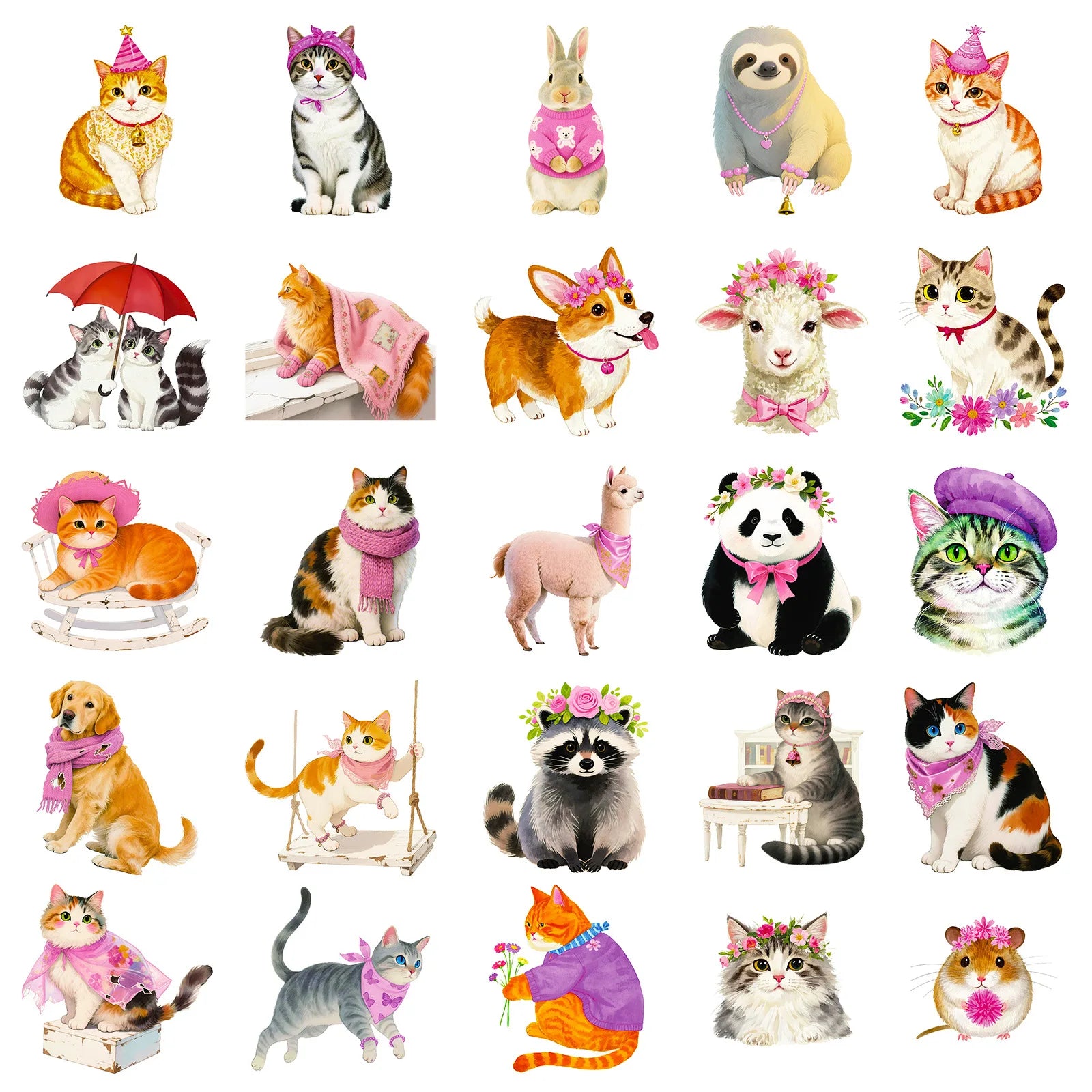56PCS Cute Cat Graffiti Children Reward Stickers Various Animals Luggage Decoration Stationery Notebook Stickers