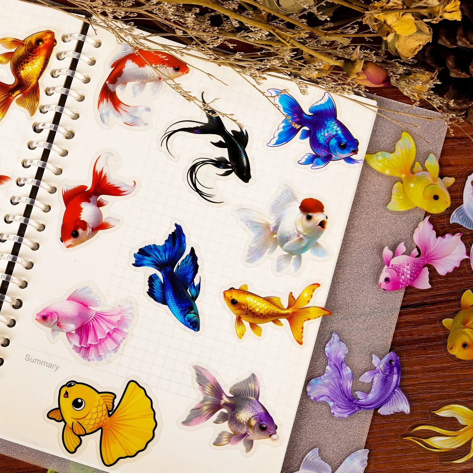 56/112PCS Beautiful Colorful Goldfish Transparent Stickers PET Decorative Helmets Motorcycle Stickers