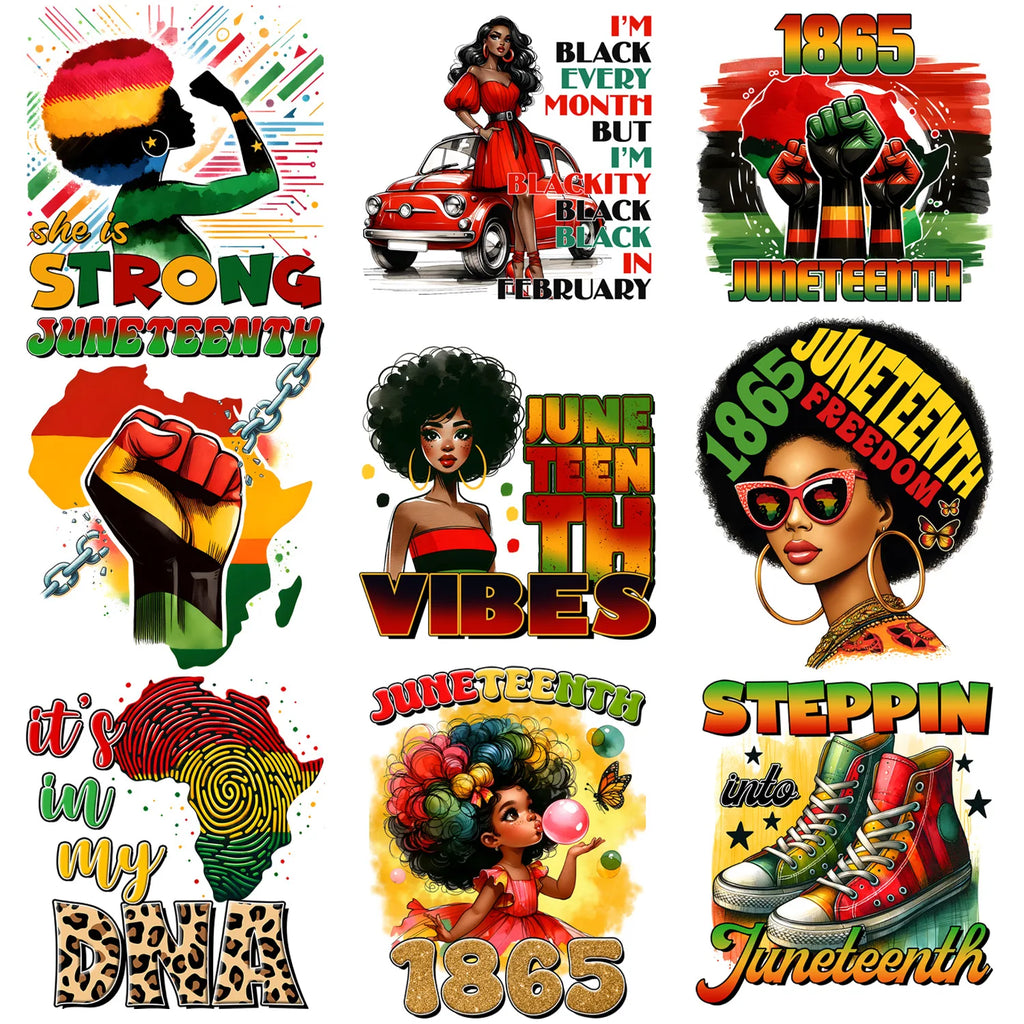 9 Sheets Black Queen Themed Iron-On Decals T-Shirt Heat Transfers for DIY, Juneteenth, Apparel, T-shirts, Masks, Jeans, Backpack
