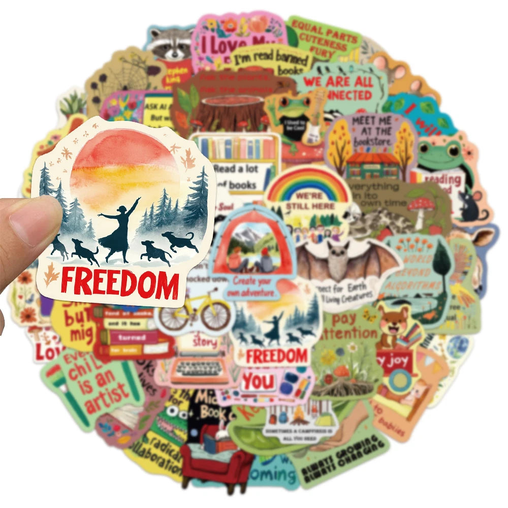 50PCS Inspirational Language Power Cartoon Stickers DIY Scrapbook Phone Case Laptop Tablet Decorative Stickers