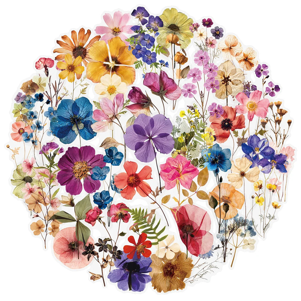 50/200PCS Transparent PET Flower Plant Material Stickers Handbooks Tablets Phone Water Cups Decor Stationary Notebook Stickers