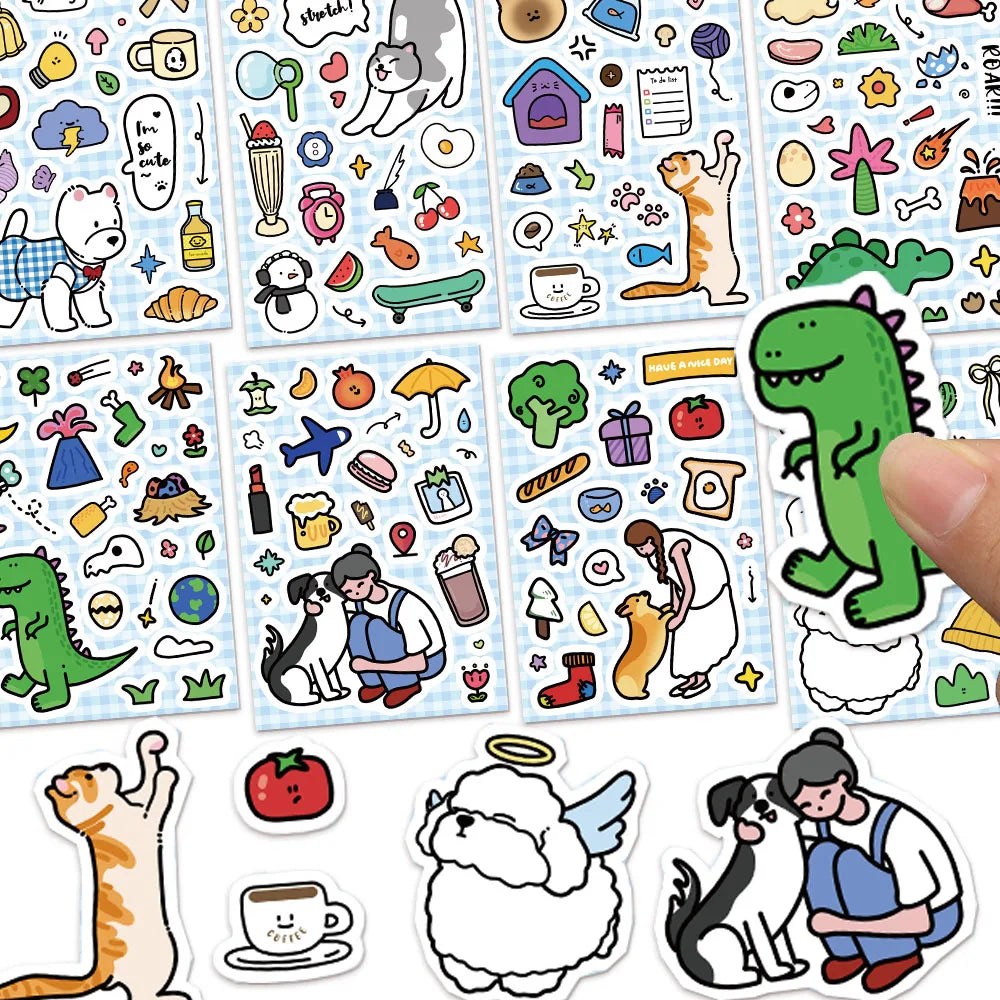 8PCS Cute Pet Fun Market Cartoon Fun Animal Stickers DIY Phone Case Laptop Water Cup Motorcycle Toy Stickers