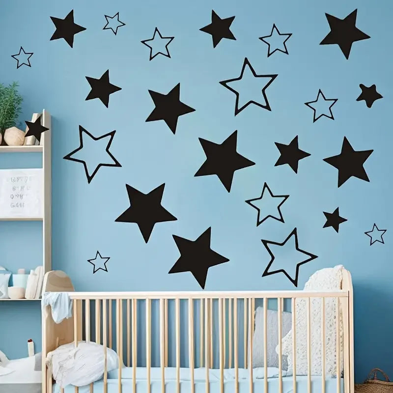 1 Set Boho Style Black and White Star Wall Stickers, Cartoon Space Theme PVC Self-Adhesive Decals for Bedroom, Living Room, Entr
