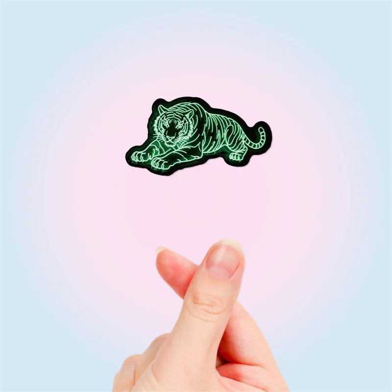 10/30/56PCS Neon Line Tiger PVC Sticky Sticker Stationery DIY Children's Laptop Luggage Skateboard Decoration Scrapbooking