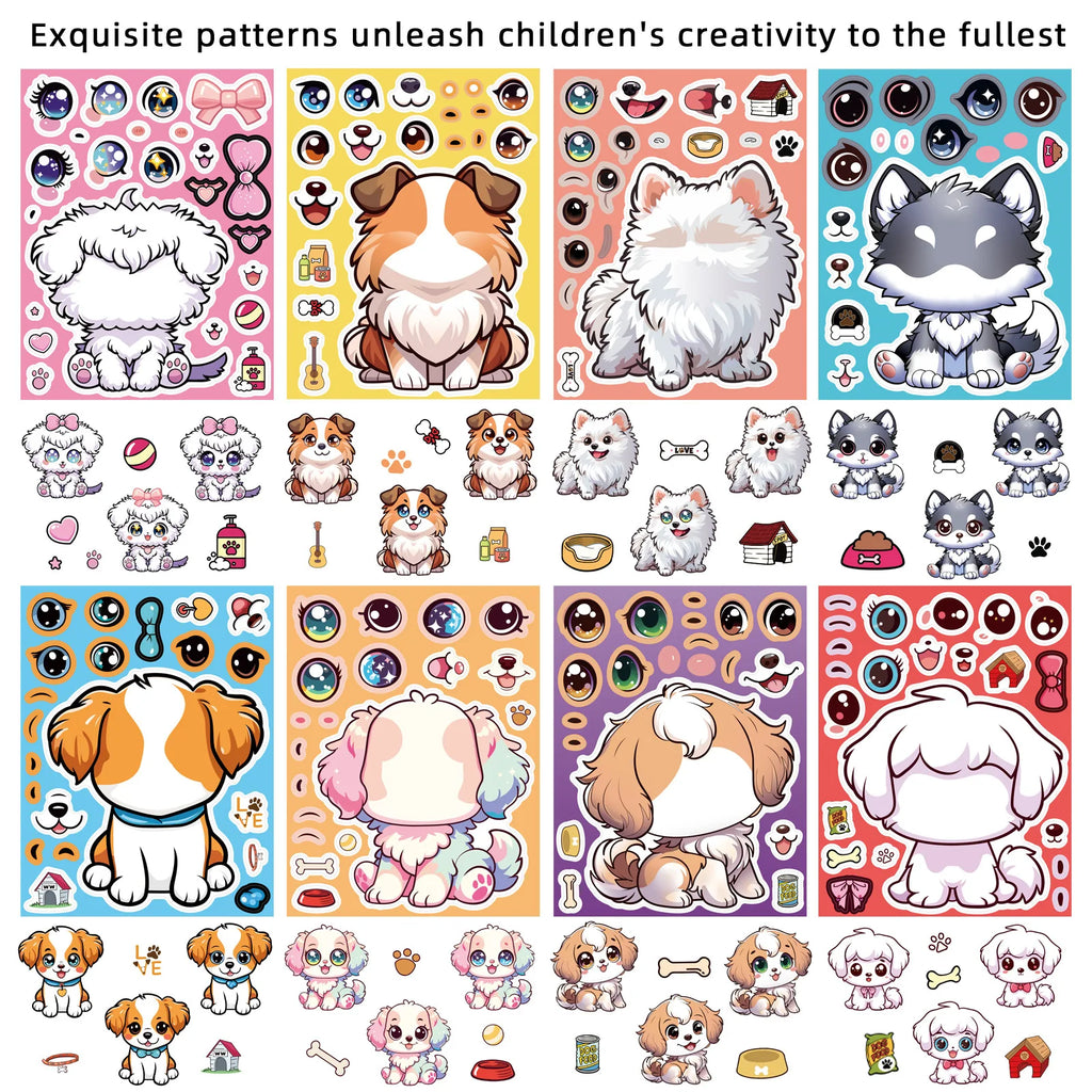 8/16/24PCS Cartoon Cute Dog Sticker Decor Phone Tablet Skateboard Waterproof DIY Children Stationery Decoration Fun Stickers