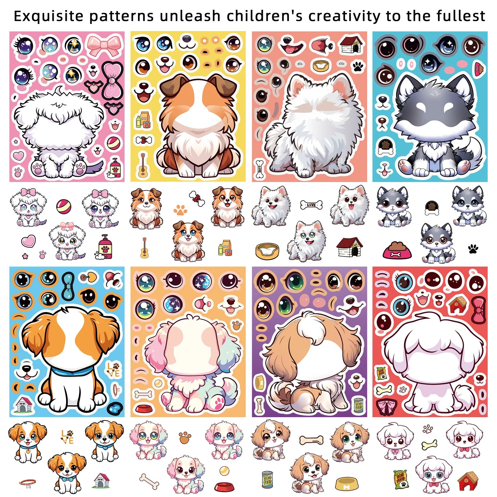 8/16/24PCS Cartoon Cute Dog Sticker Decor Phone Tablet Skateboard Waterproof DIY Children Stationery Decoration Fun Stickers