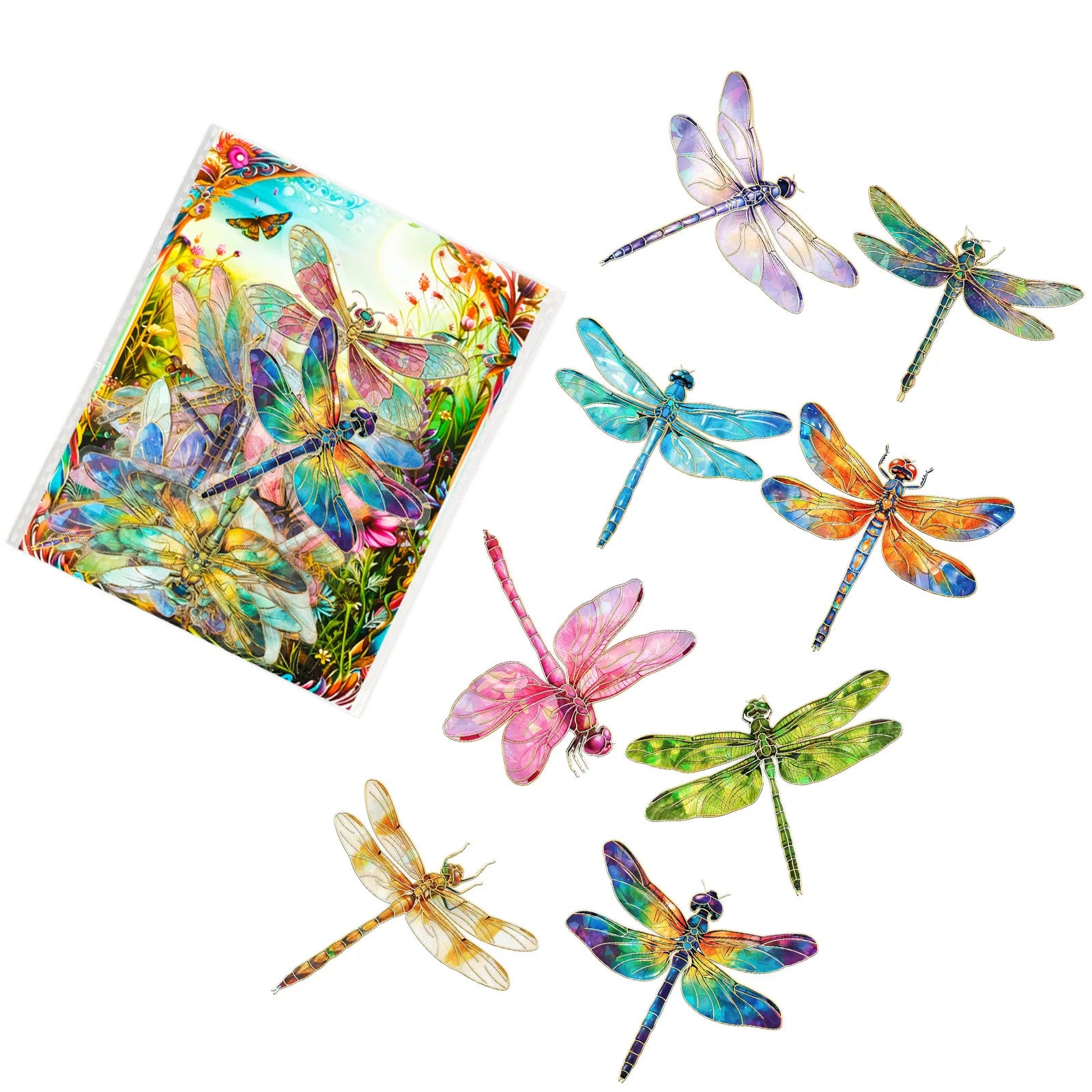 30 Pcs Transparent Laser Insect Dragonfly Elements PET Stickers for 3D Decoration Bronzing Stickers