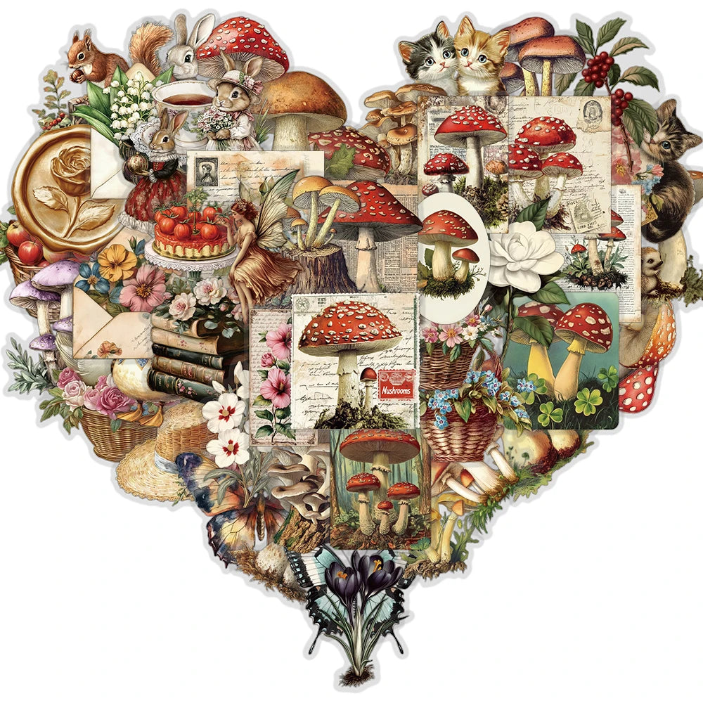 50/100PCS Retro Mushroom Sticker Harajuku Skateboard Transparent Laptop Bicycle Laptop Luggage Aesthetic Vintage Graffiti Decals