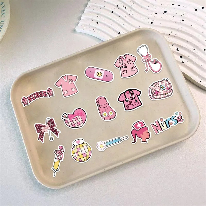 10/30/50PCS Cute Bow Tie Nurse Sticky PVC Sticker Aesthetic Stationery DIY Decoration Scrapbooking School Supplies for Kids