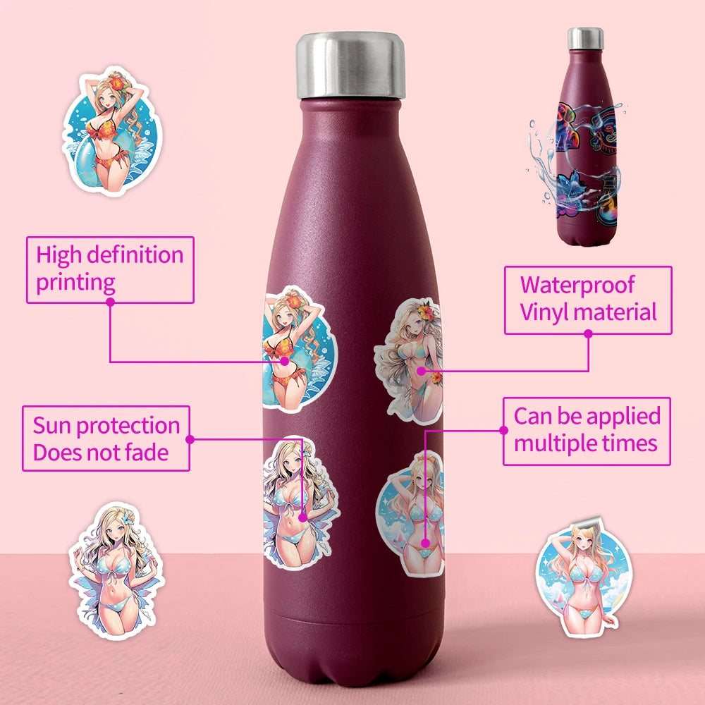 100 Pcs Cartoon Bikini Cartoon Sickers, Car Phone Water Cup Decoration Stickers, Waterproof Stationery Stickers