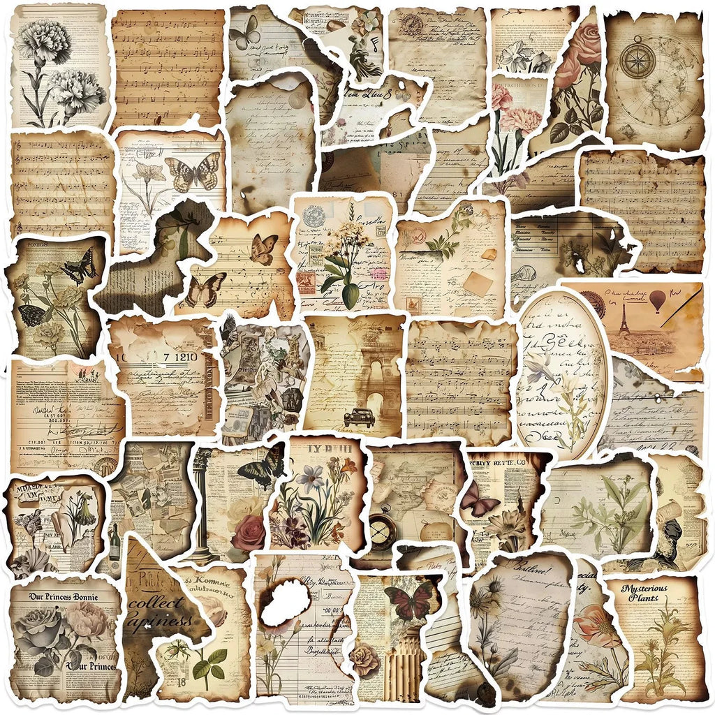 50/100PCS Cute Cartoon Retro Burnt Fragments Graffiti Waterproof Stickers Decor for Notebook Stationery Helmet Skateboard