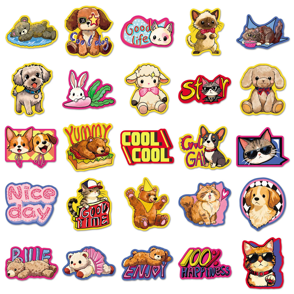 50Pcs Trendy Retro Cartoon Animal Stickers Stationery Notebook Phone Cup Guitar Fridge Luggage DIY Decor Cool Waterproof Sticker