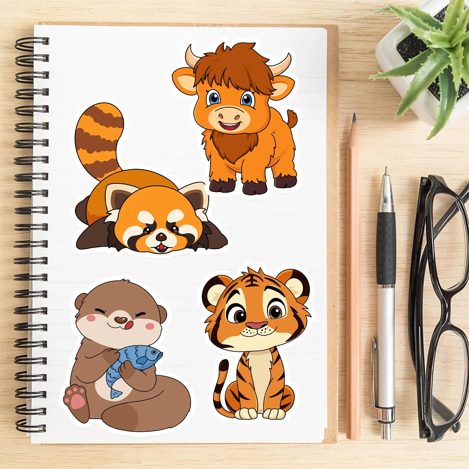 8/16/24PCS Animal Face Changing Collar Cute Cartoon DIY Notebook Phone Stationery Box Decorative Stickers