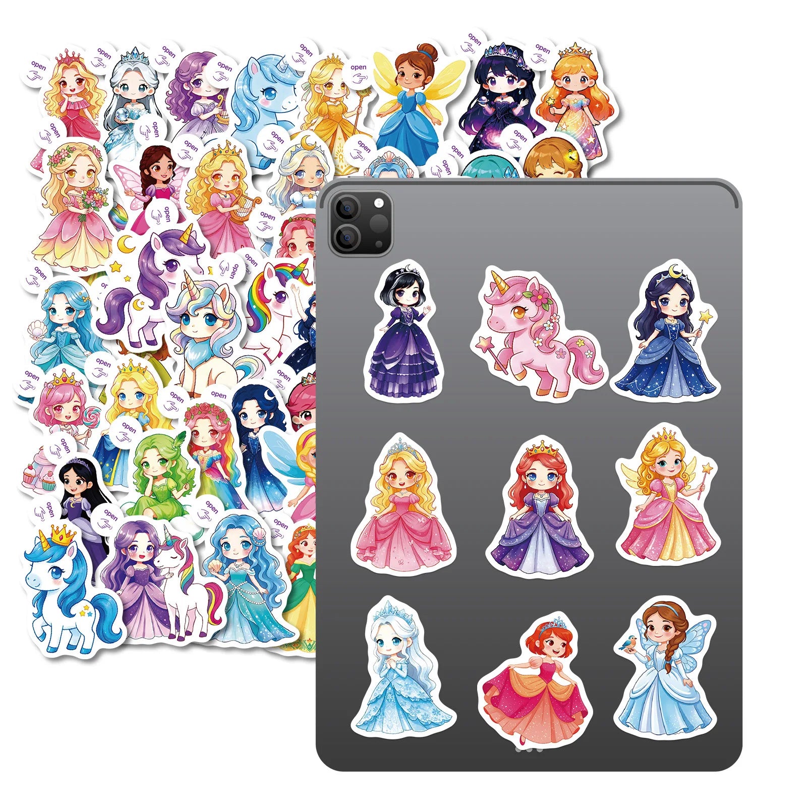 50/100 Pcs Cartoon Princess Dress Theme Stickers for Laptop Scrapbook Phone Case Thermos Toy Shelf File Holder Removable Decals