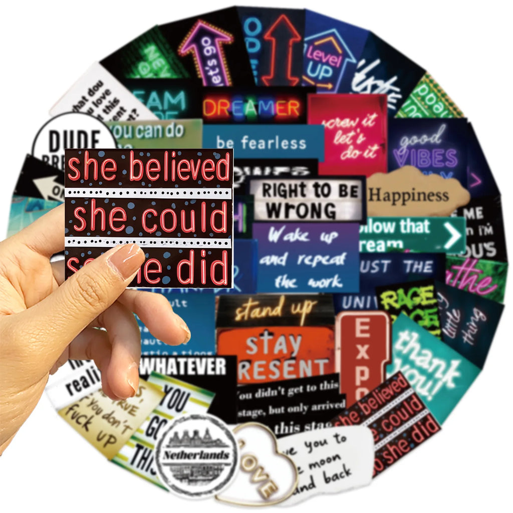 50/100PCS Cartoon Cold Graffiti Text Graffiti Stickers Decorative Guitar Notebook Luggage DIY Waterproof Stationery Stickers