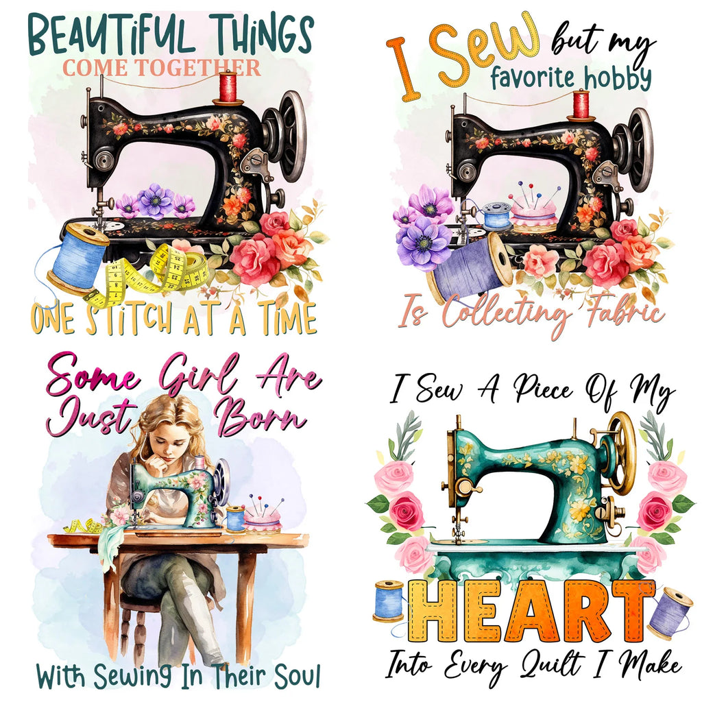 4/12 sheet Sewing Machine DIY Theme Iron-On Applique Patches T-shirt Heat Transfer DIY Clothing, T-shirts, Mask, Jeans, Backpack