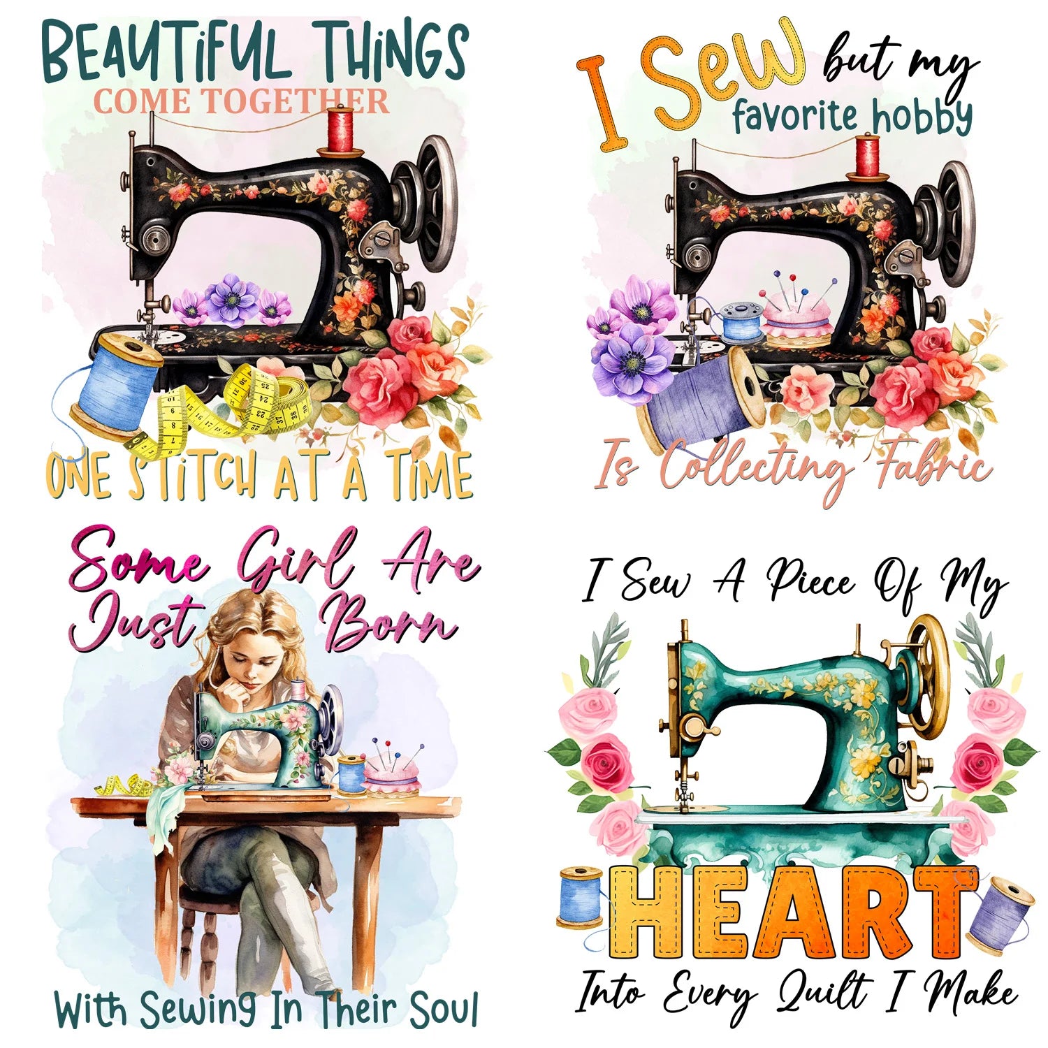 4/12 sheet Sewing Machine DIY Theme Iron-On Applique Patches T-shirt Heat Transfer DIY Clothing, T-shirts, Mask, Jeans, Backpack