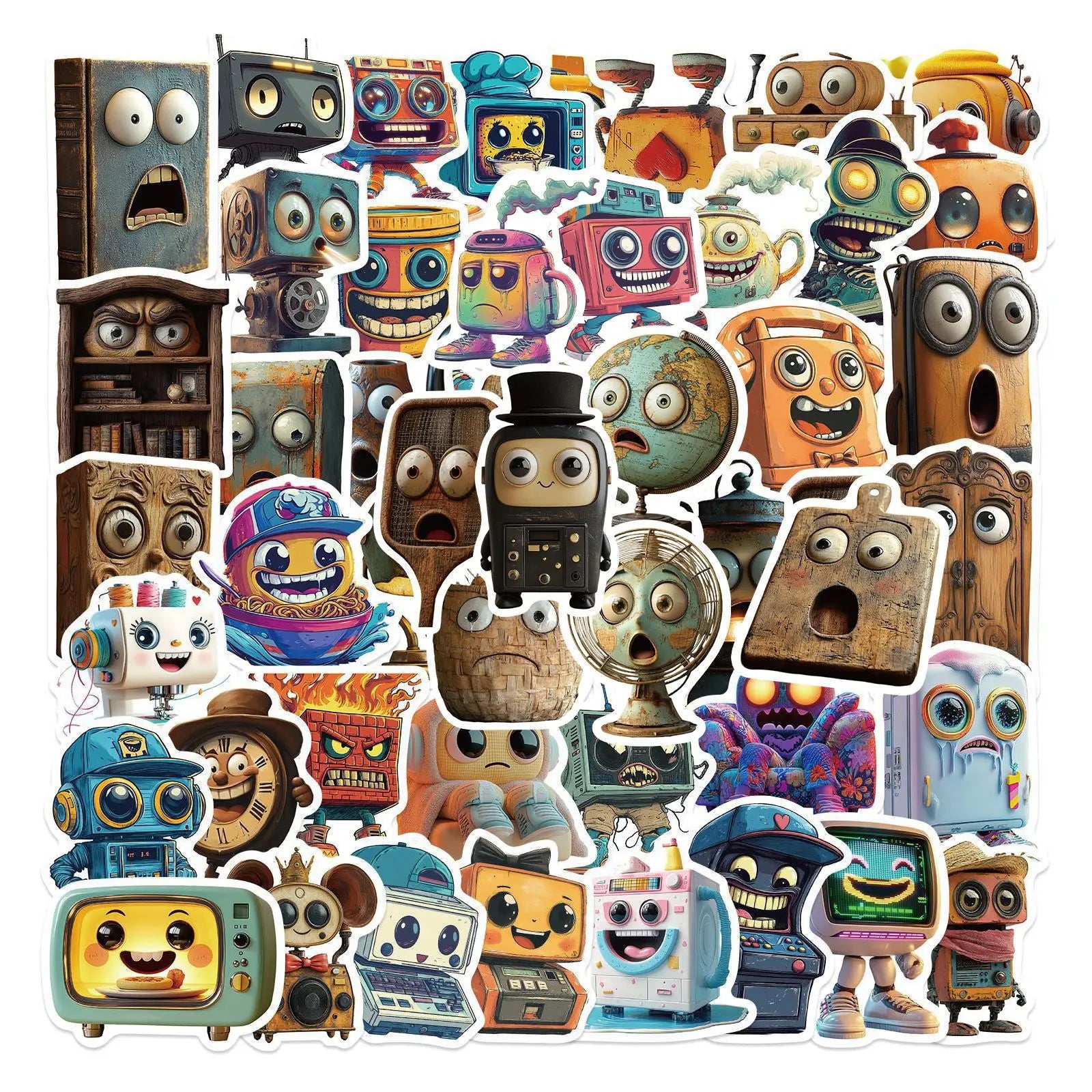 50PCS Cartoon Retro Small Tool Graffiti Stickers Waterproof DIY Hand Account Guitar Skateboarding Luggage Stickers