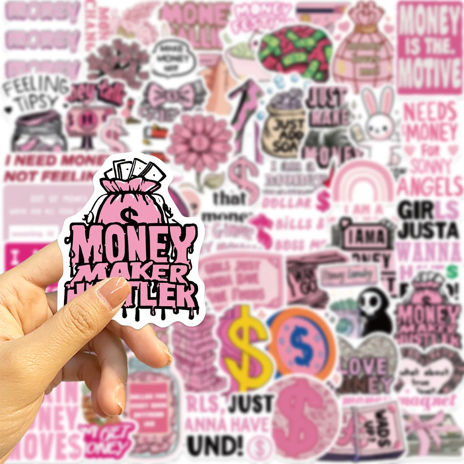 50/100PCS Cartoon Pink Coin Graffiti Stickers Decor Guitar Notebook Luggage DIY Waterproof Stationery Pen Holder Stickers