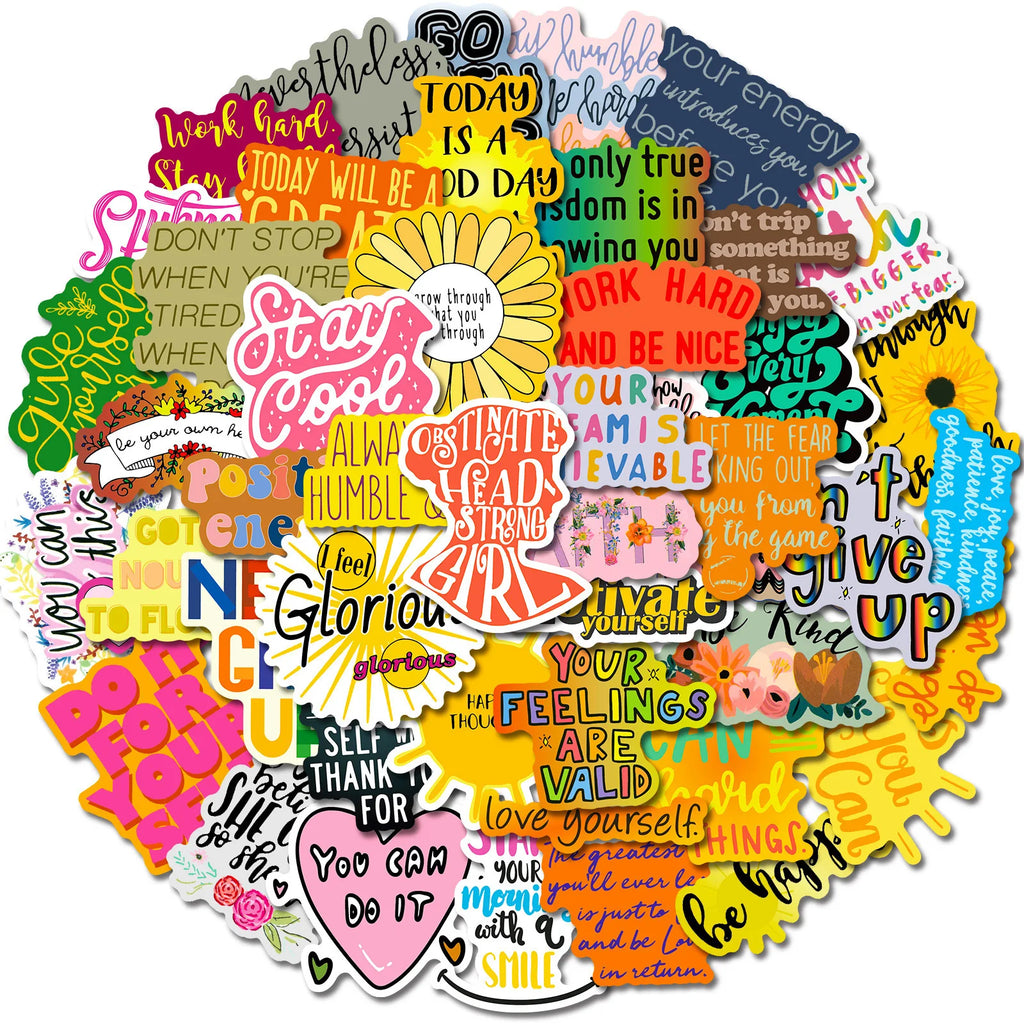 50PCS Cartoon Inspirational Text Stickers DIY Luggage Stickers English Creative Graffiti Stickers