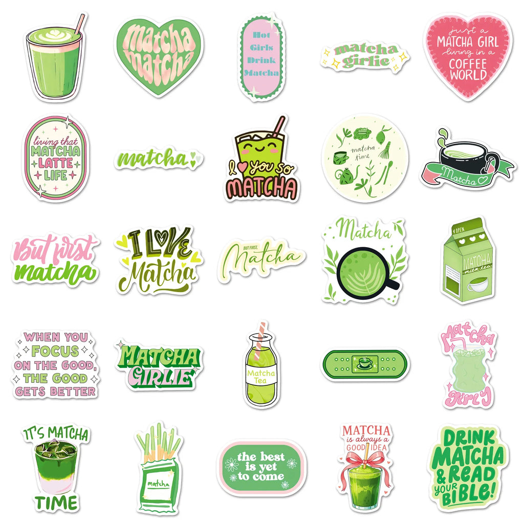 50-Pack Green Matcha Motivational Aesthetic Stickers Waterproof Decorations for Phone Case Water Bottle Stationery Notebook