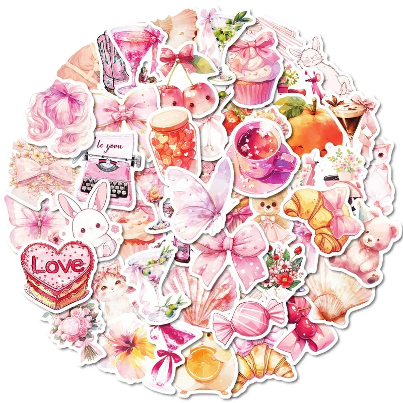 10/30/50PCS Kawaii Pink Sweet Sticky PVC Sticker Aesthetic Children's Stationery DIY Decoration Scrapbooking School Supplies