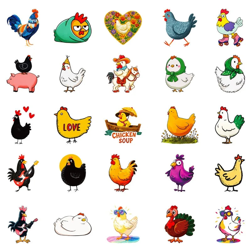 10/30/56PCS Cute Chicken Flock PVC Sticky Sticker Aesthetic Children's Stationery DIY Decoration Scrapbooking School Supplies