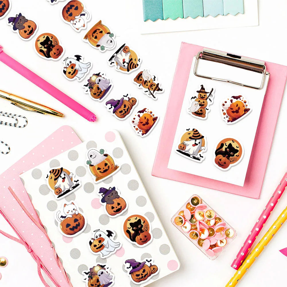 500PCS Halloween Pumpkin Ghost Cute Decoration Small Pattern Roll DIY Luggage Water Cup Handmade Scrap Book Stickers