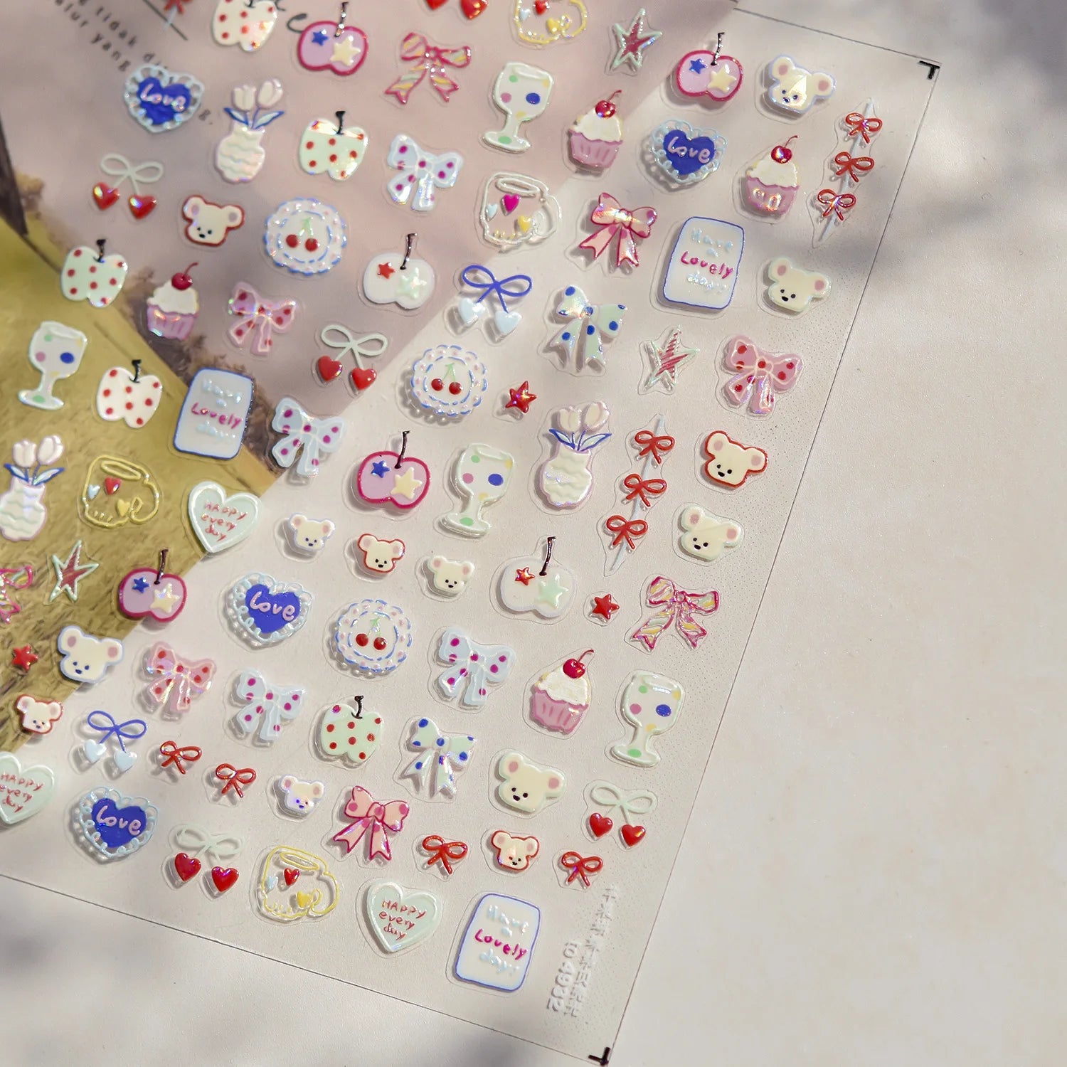 Cute Graffiti Nails Sticker 3D Simple Cat Claw Rabbit Bear Dog Flower Lovely Animal Fruit Adhesive 5D Embossed Nail Art Stickers