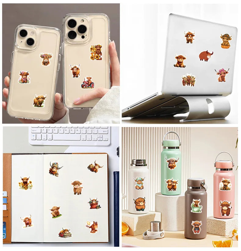 50/100 Pcs Cute Yak Cartoon Fun Stickers PVC Waterproof Thick for Phone Laptop Suitcase Fridge File Holder Binder Decals