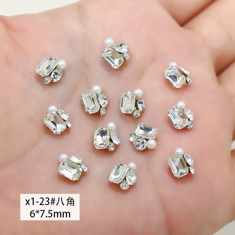Luxury Stacked Nail Arts Accessories Mini Heart-shaped Axe-shaped Designs Nail Charms Pearl Rhinestones For 3D Nails Decorations
