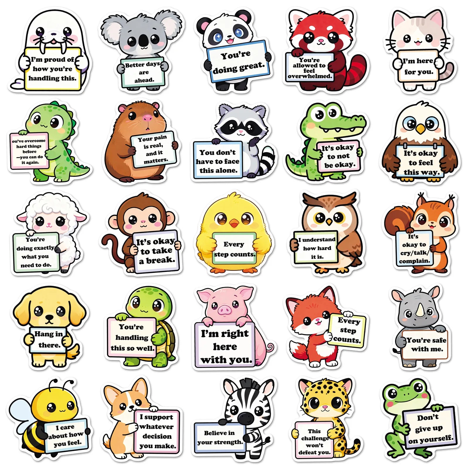 50Pcs Inspirational Phrase Animal Stickers, Cute School Supplies Decals for Notebook Album Cup Phone Fridge DIY Decor