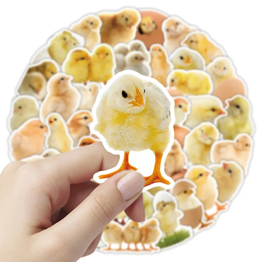 50-Pack Realistic Yellow Chick Stickers Cartoon Animal Cute Chicks Creative Stationery Luggage Decoration Reward Sticker